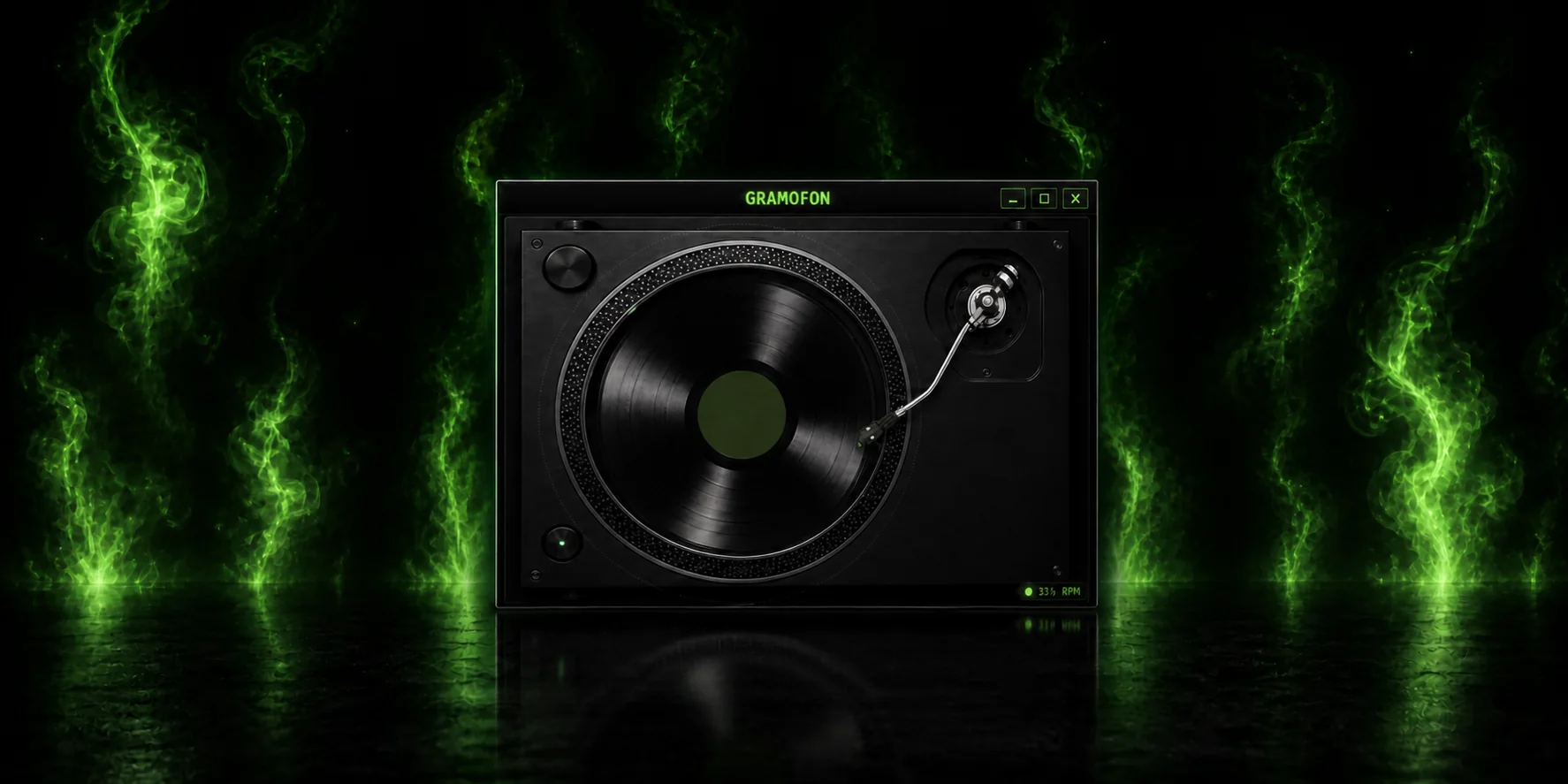 Gramofon oSamp na tle zielonego dymu